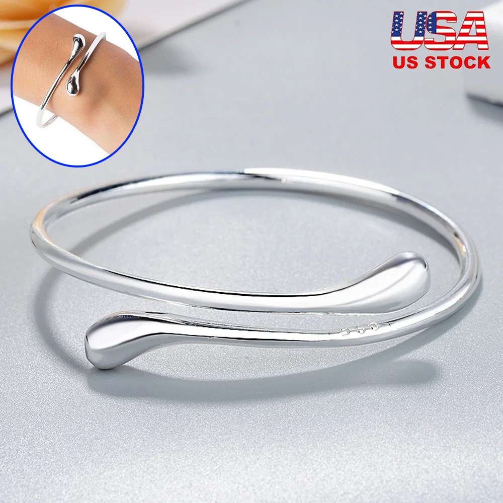 1/2x Women Silver Charm Bracelet Handmade Open Adjustable Cuff Bracelets Bangles