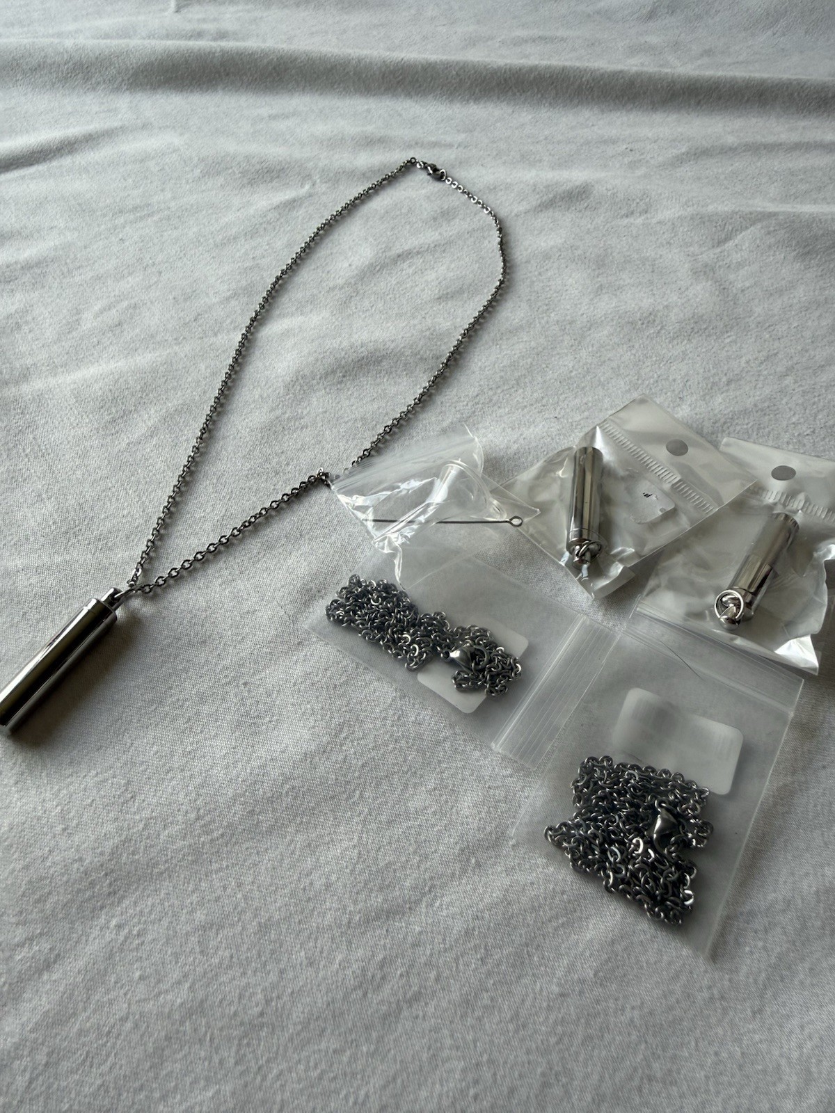 Lot Of 3 Stainless Steel Memorial Cylinder Cremation Ashes Pendant Necklace