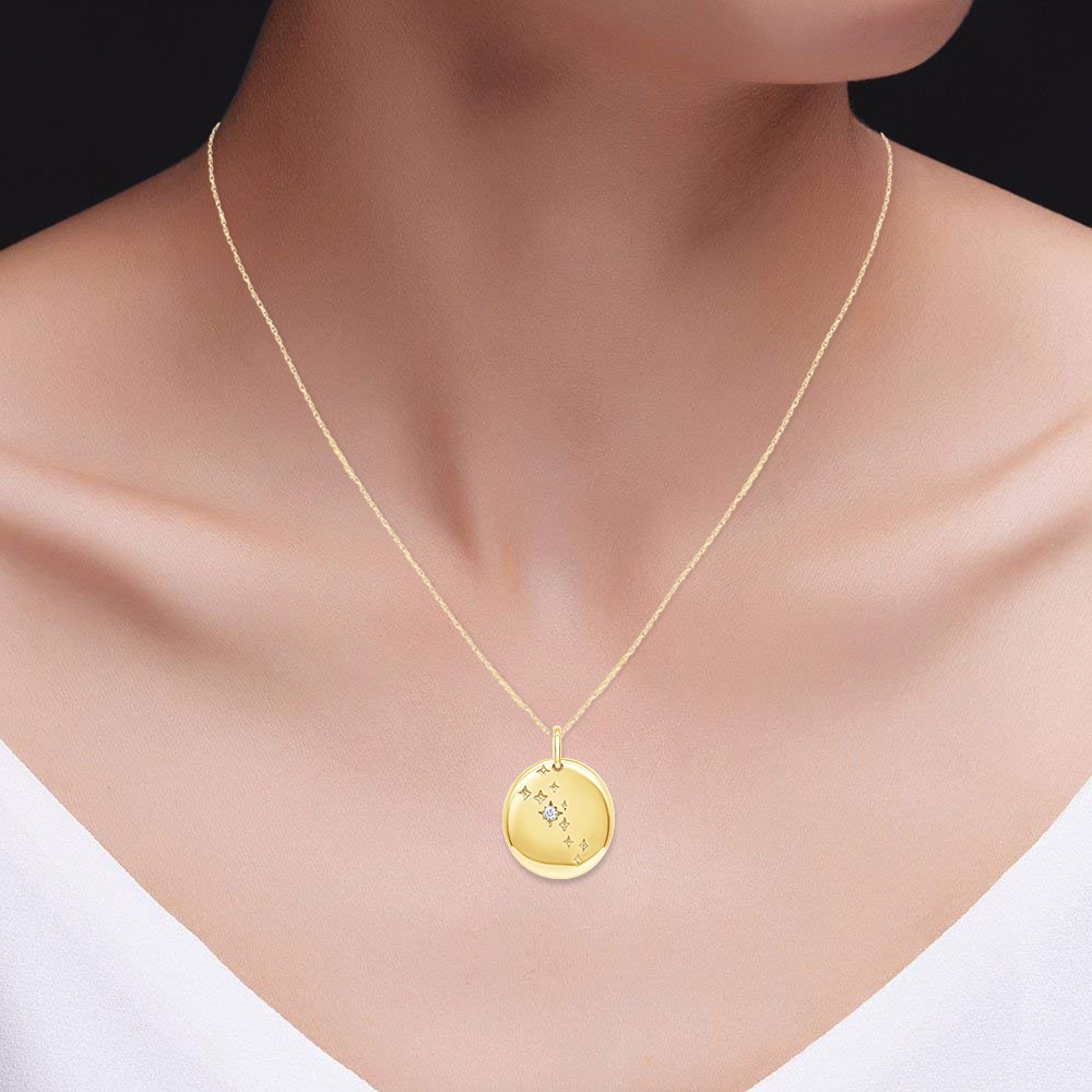 Constellation Horoscope Astrology Sign Taurus CZ Pendant 18″ Necklace Silver