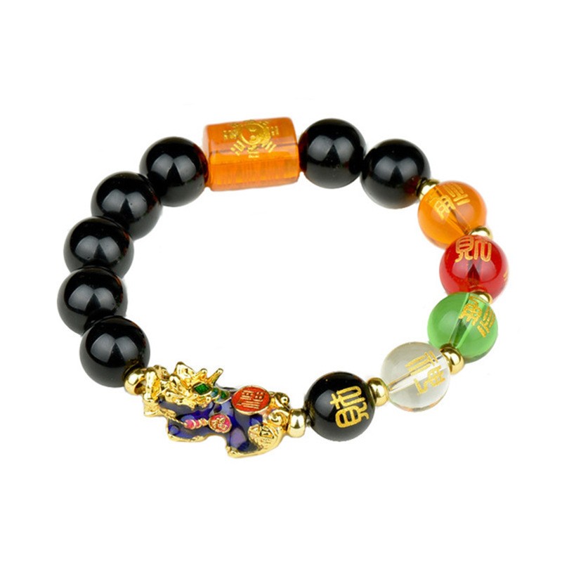 Feng Shui Obsidian Beads Pi Xiu Bracelet Five Elements Wealth Prosperity 12mm
