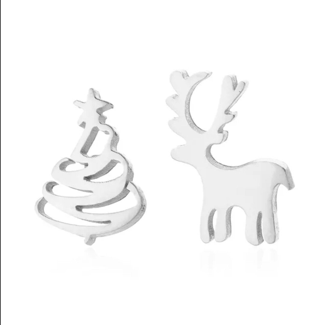 Christmas Tree Reindeer Silver Color Earrings Women’s Fashion Jewelry 88H15