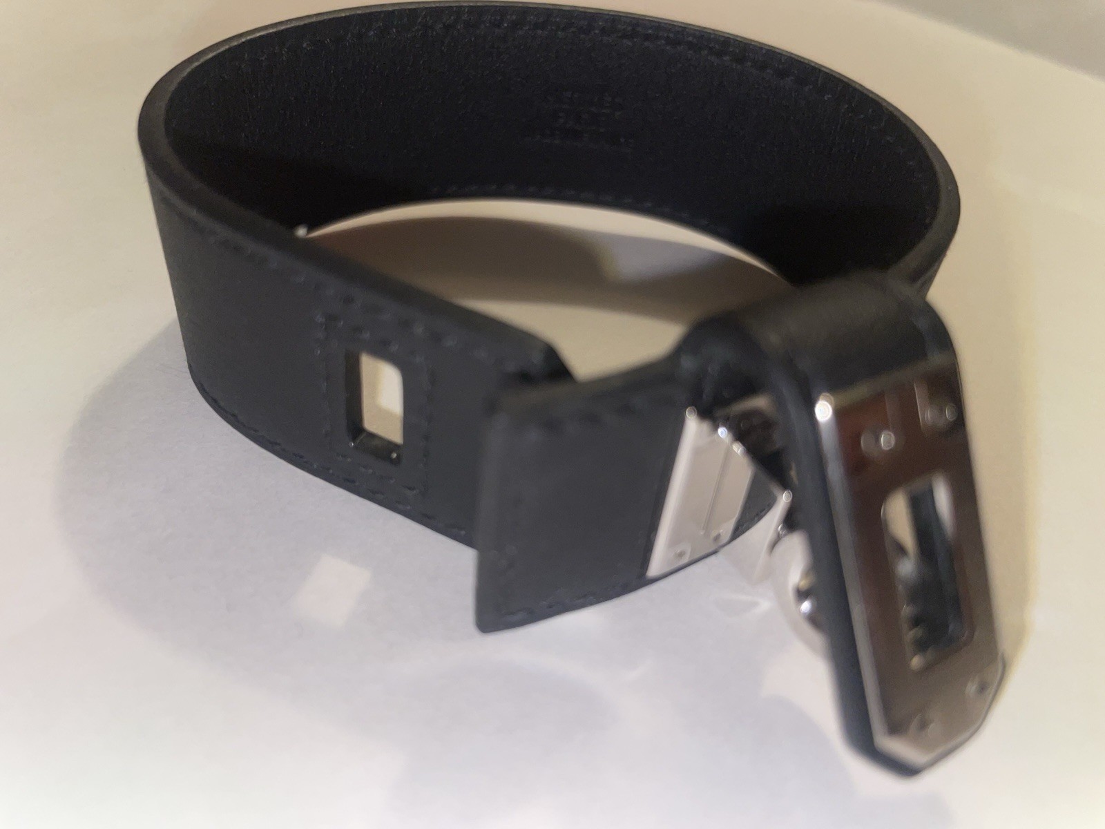 Hermès Black Leather Kelly Twist Bracelet Size T2 Silver Hardware Authentic