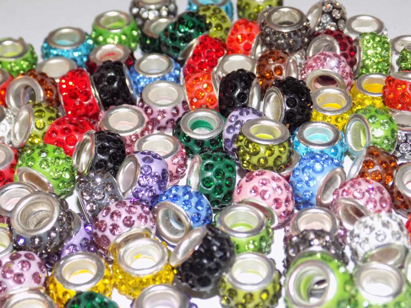 300 BULK Crystal paved European large hole beads COLORFUL Mix spacer beads lot