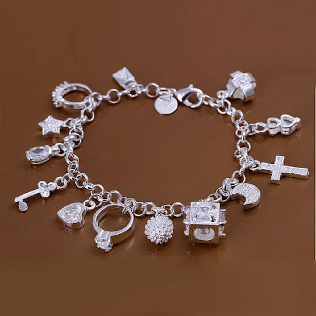 925 Sterling Silver Bracelet Good Luck Cross 8 Inches 3MM Lobster L48