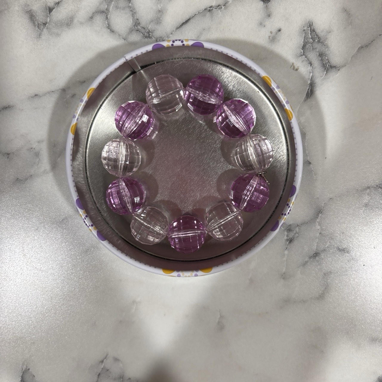 Stella & Dot Purple Clear Tatum Beaded Girls Bracelet Heart Charm Missing Lid