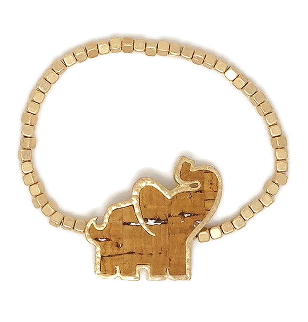 Cork Elehant and Metal Beads Stretch Bracelet for Women
