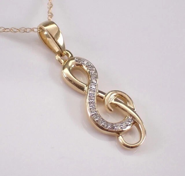 Music Shape Charm Pendant 1Ct Round Cut Simulated Diamond 14K Yellow Gold Plated