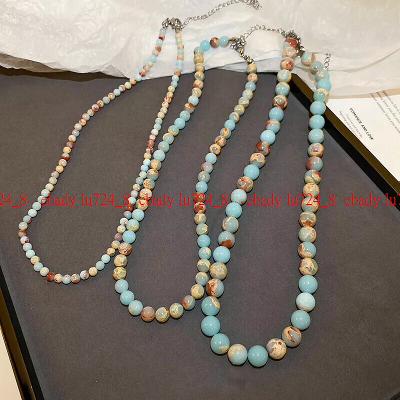 Natural 6/8/10mm Blue Shoushan Stone Round Gemstones Beads Necklace 16-28”