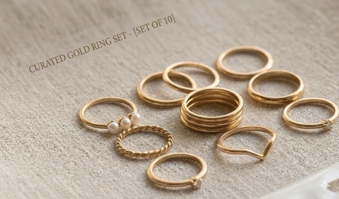 Gold Tone Stackable Band Ring Set 10-Piece