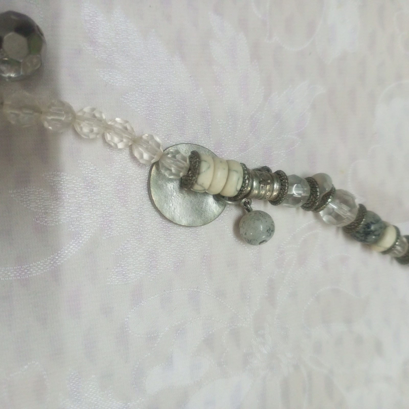 Long Heavy White Silver Beaded Necklace Women Accessories Jewelry