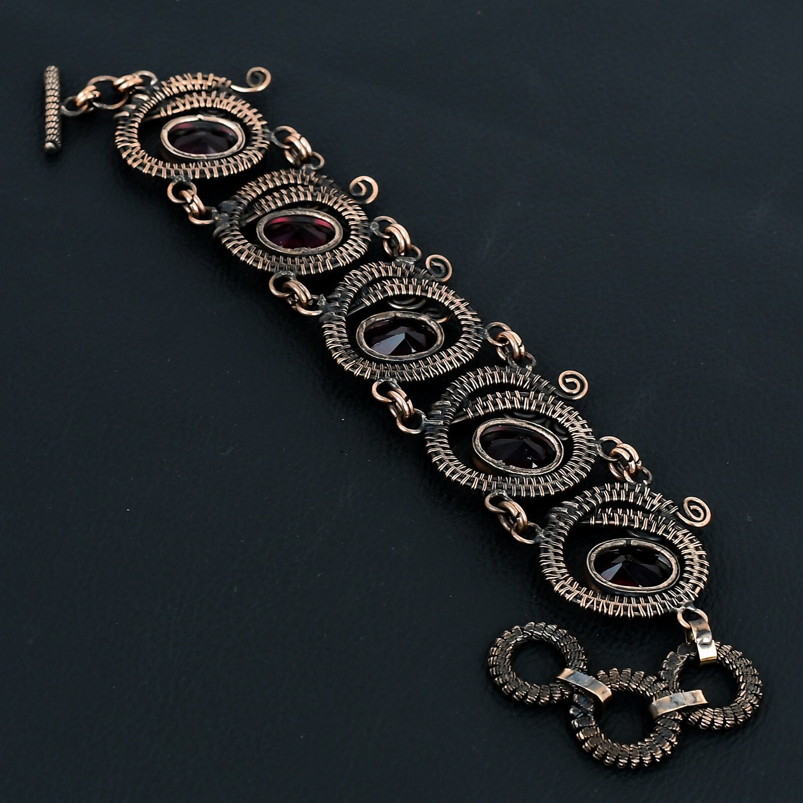 Beautiful Red Garnet Handmade Gemstone Copper Wire Wrapped Jewelry Bracelet