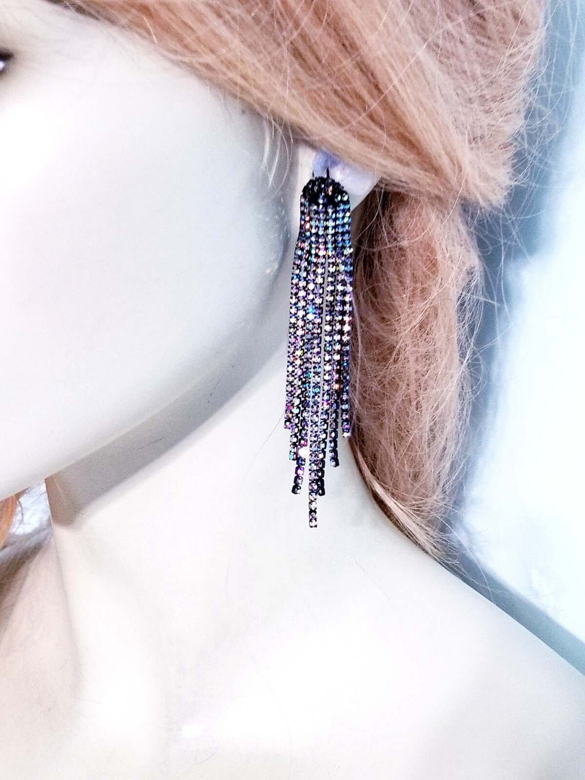Chandelier Drop Dangle Earrings Rhinestone Crystal 3.6 inch AB Iridescent