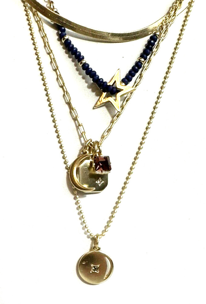 Lucky Brand Gold Tone Star Charm Layered Necklace 3 Strand Pendant NWT 3-in-1