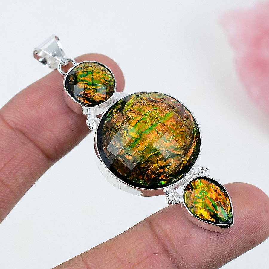 Color Enhanced Opal Tripplet 925 Silver Plated Handmade Pendant of 2.57″