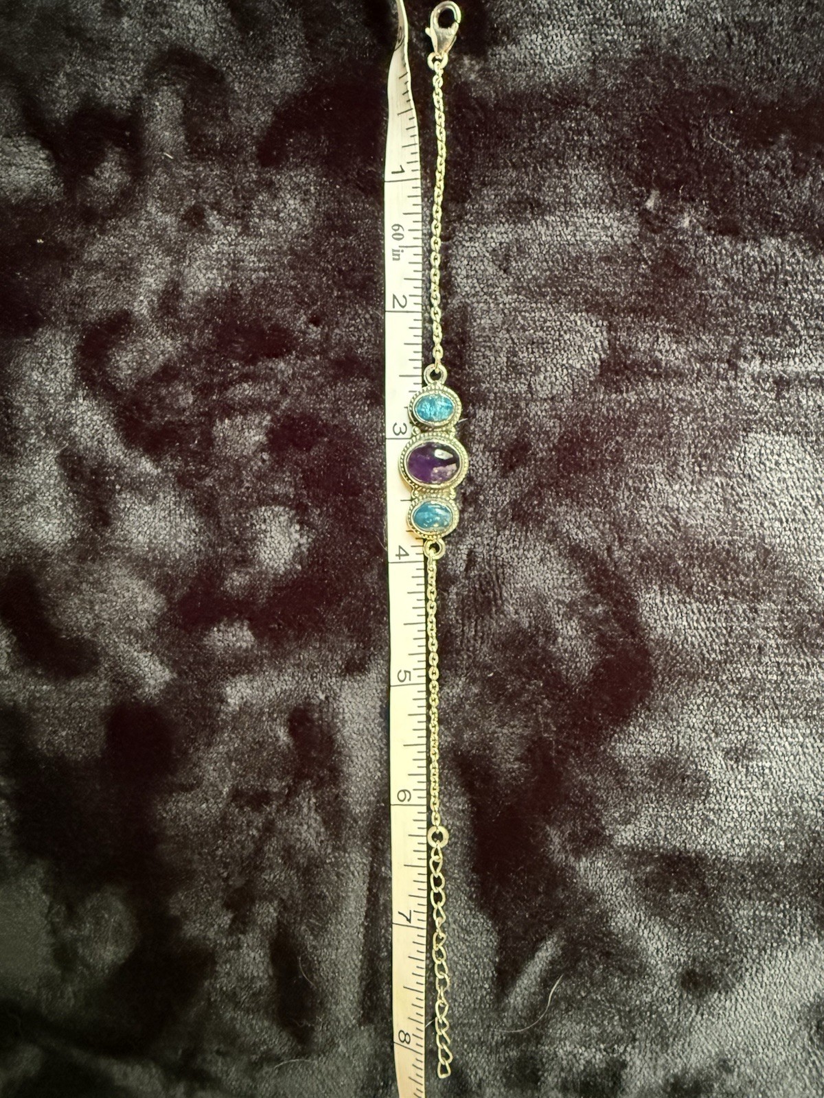 Natural 9.18ct Amethyst Blue Apatite Bracelet 925 Sterling Silver 6.5″-8.5″ Adj