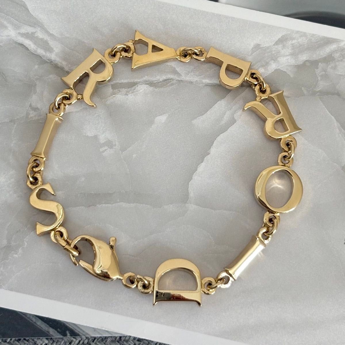 Christian Dior Logo Letters Chain Bracelet Gold Tone Accessory 19.5cm w/Box