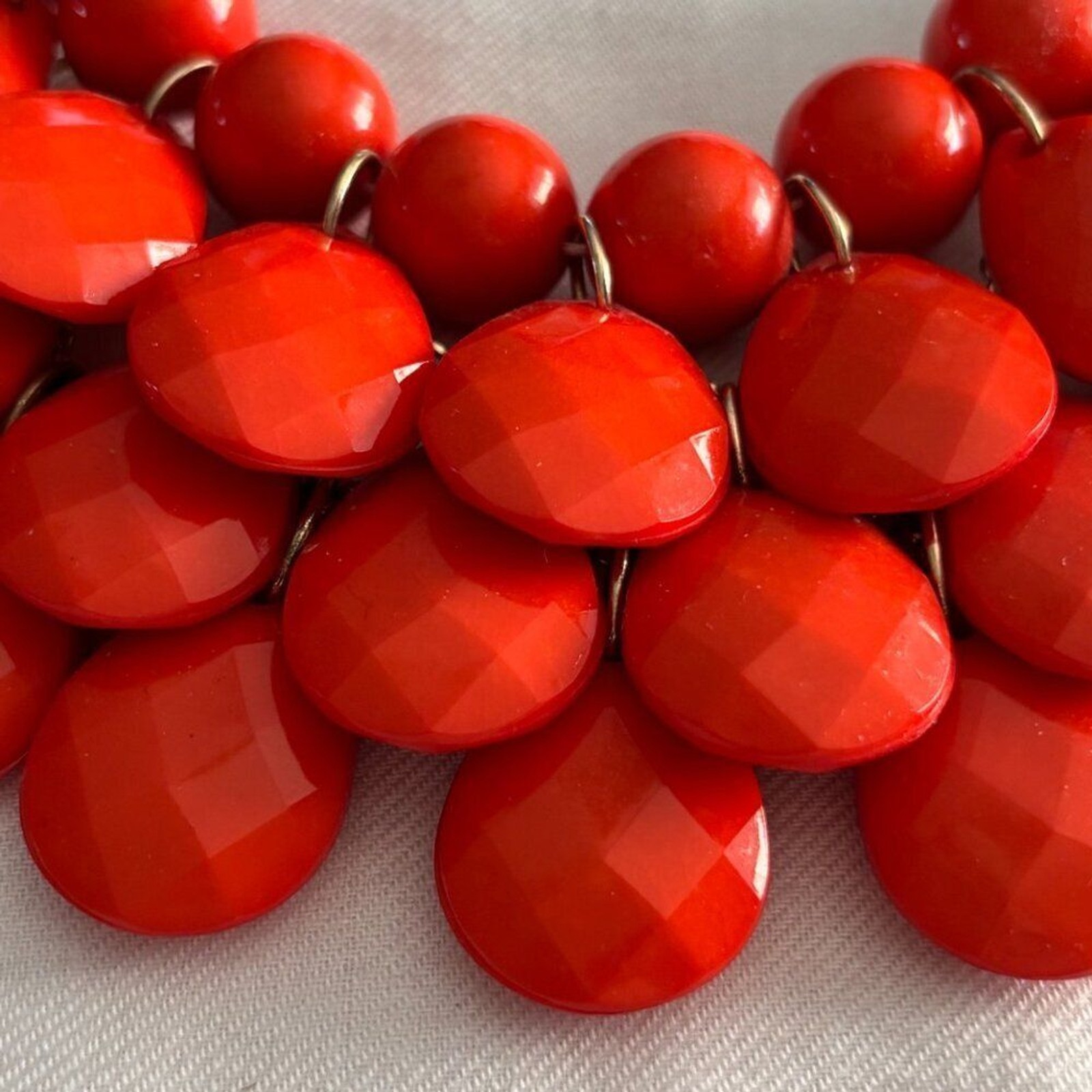Red Statement Bib Necklace Faceted Teardrop Beads Bold Fashion Jewelry