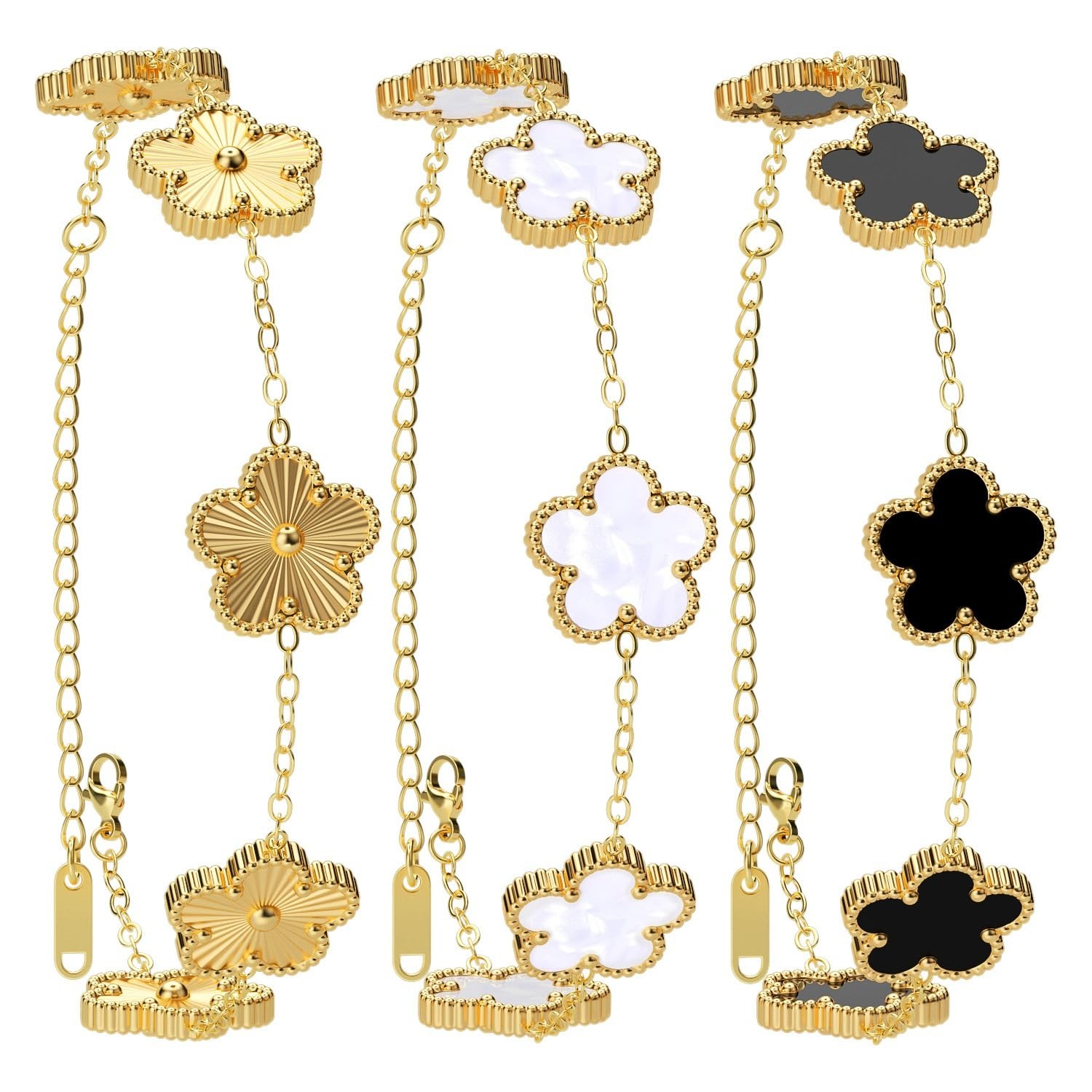 18K Gold Plated Clover Bracelet Set for Women – Trendy Flower Leaf Jewelry, Gift