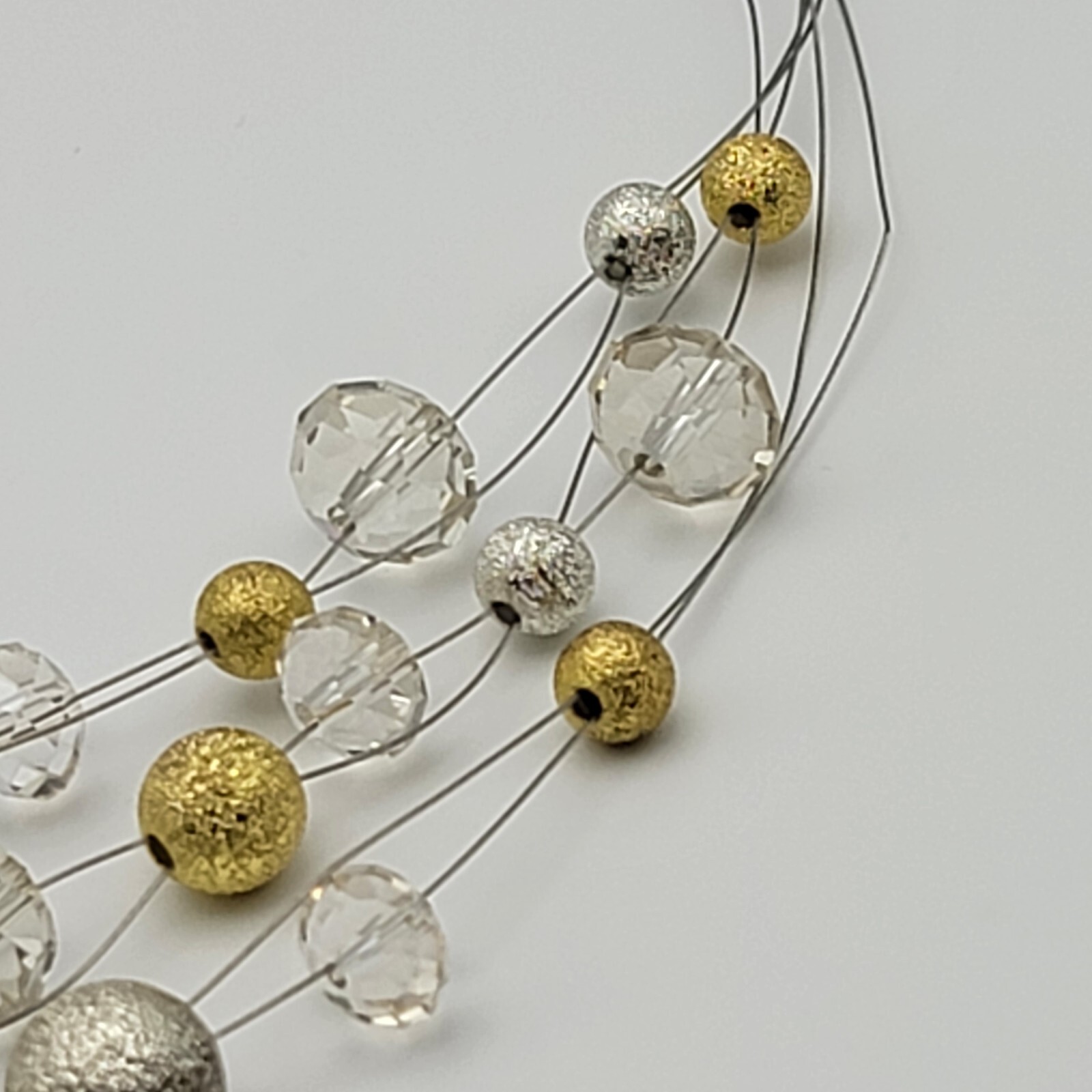 Gold And Clear Austrian Crystal Wire Station Necklace 17.5″ Layered Silver-Tone
