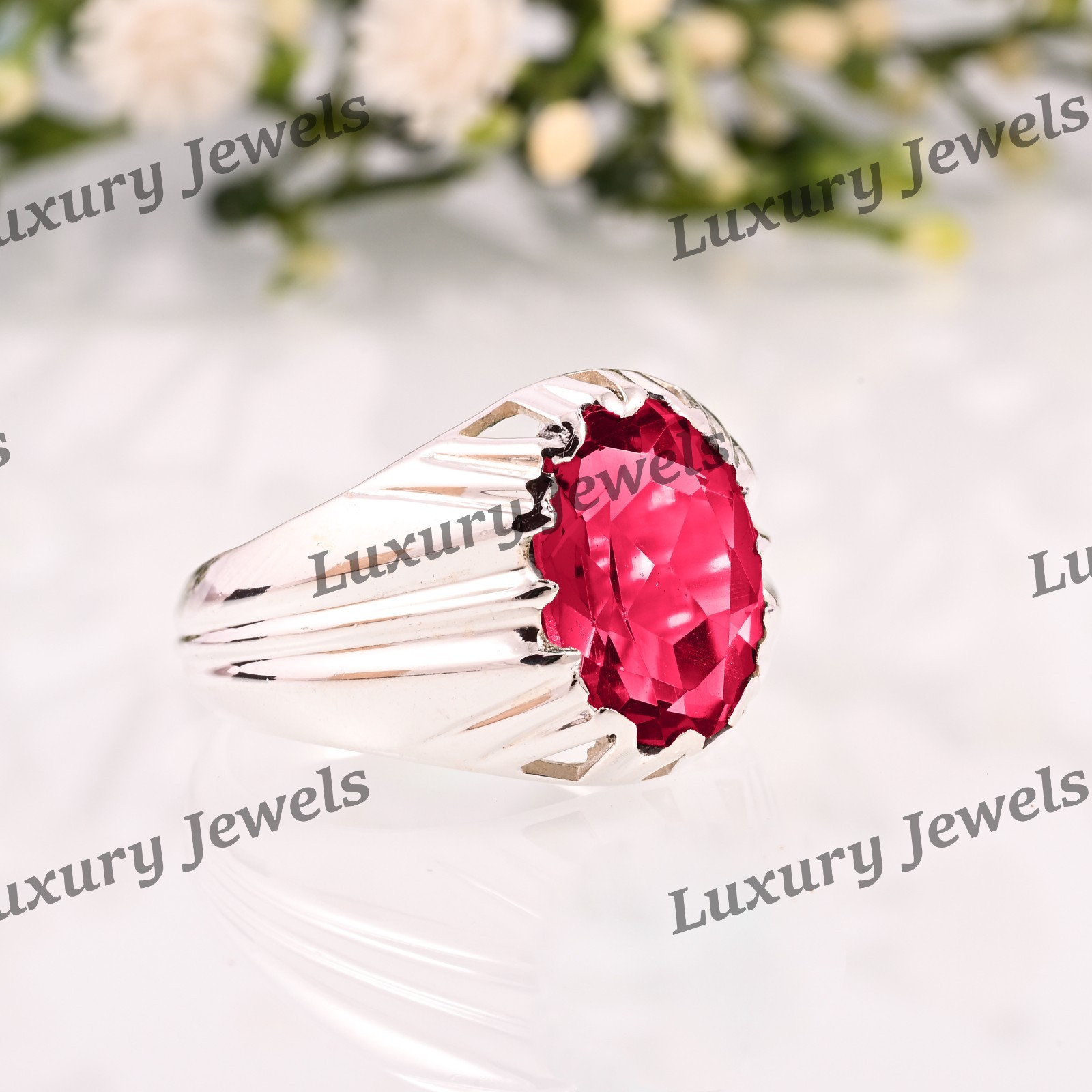 Natural Pink Tourmaline Men’s Ring 925 Sterling Silver Handmade Jewelry