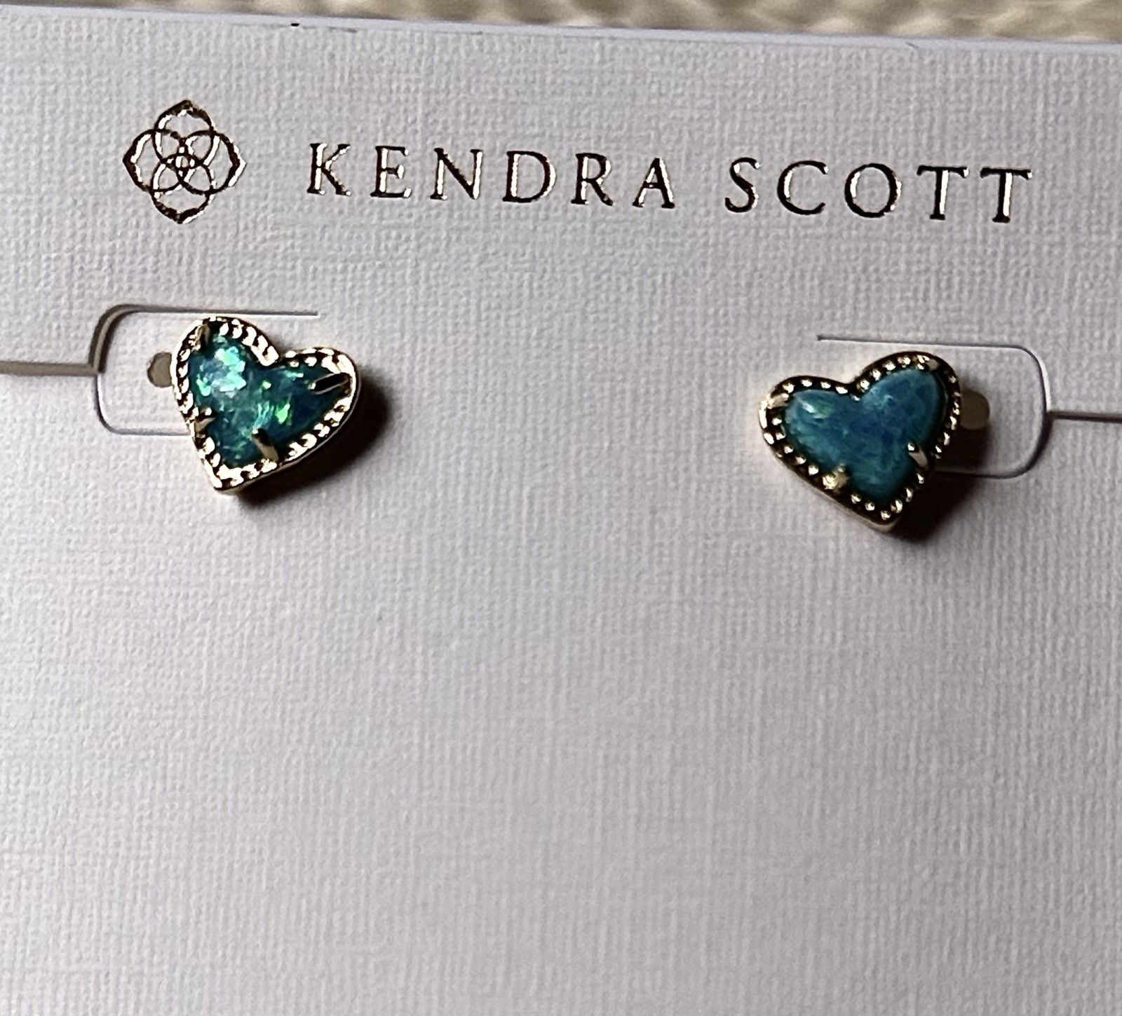 Kendra Scott Blue Glass KS Heart Stud Earrings Gold Bezel Butterfly $70 Gift