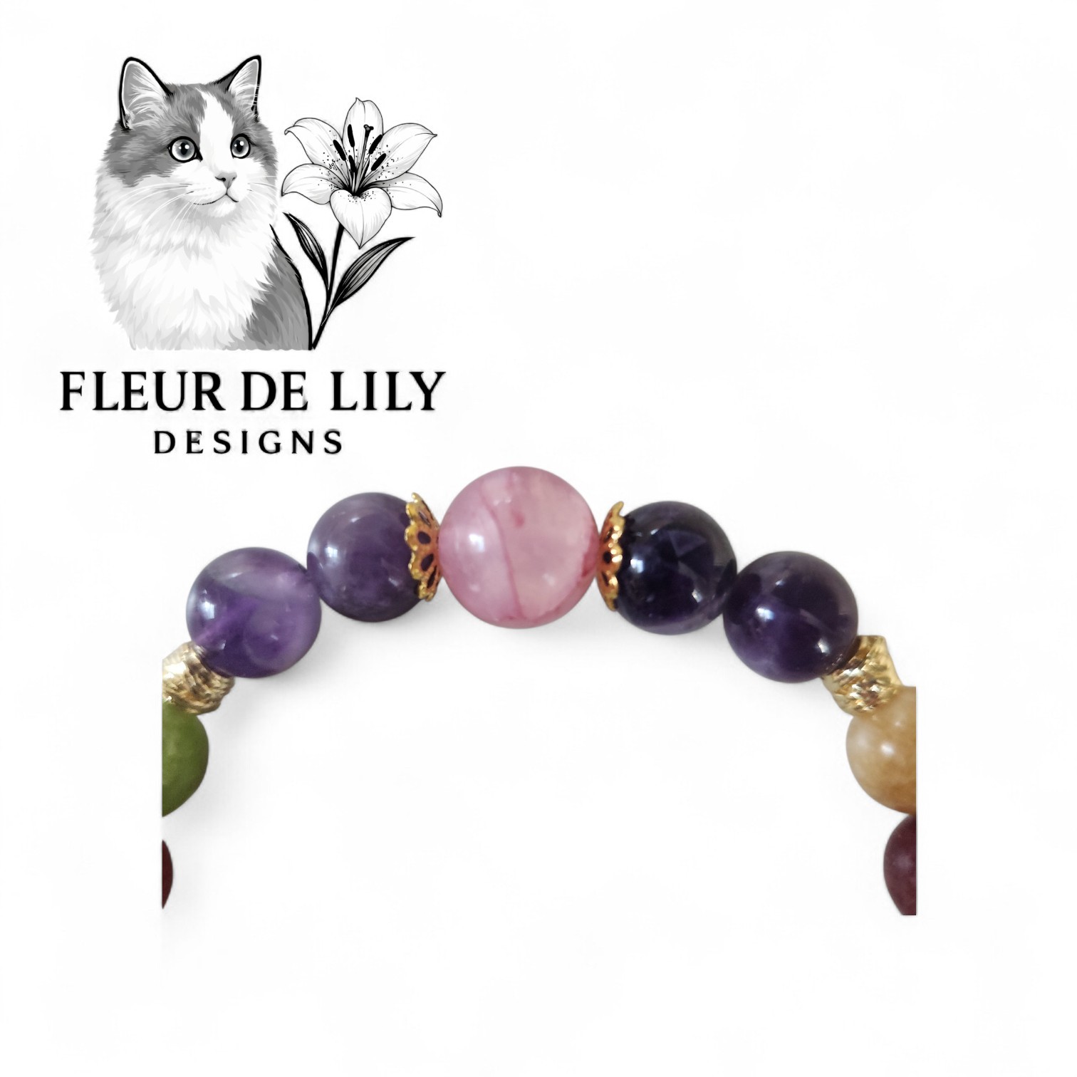 Natural Tourmaline Amethyst And Rose Quartz Bracelet 10mm -12mm and 6.8 – 7.3 in