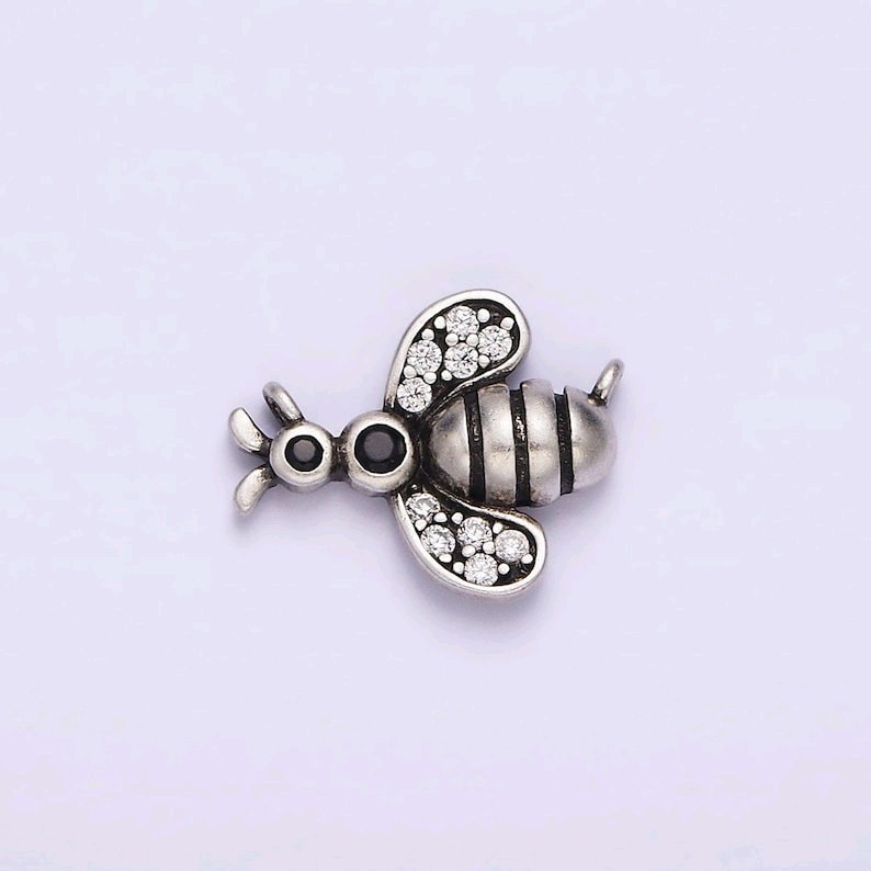 S925 sterling silver bee insect clear micro paved cz wings connector