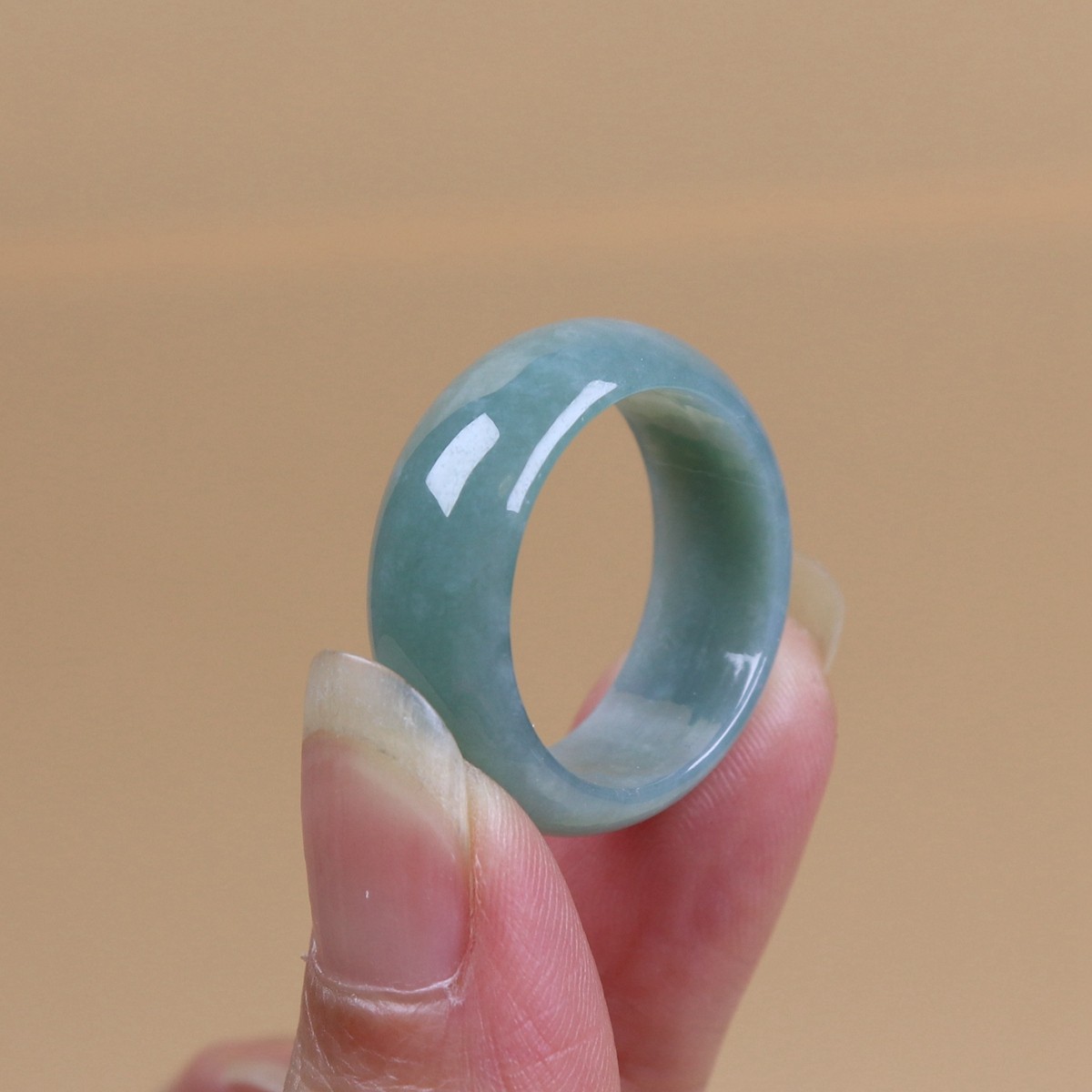 Certified Green 100% Natural A Jade jadeite 19.2 mm Ring US 9.3 # 戒指 42495a