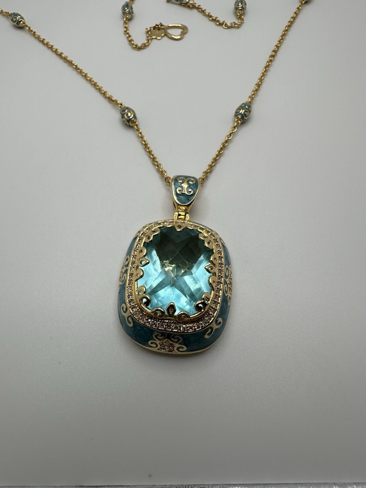 Lauren G Adams LGS Aqua Blue Enamel Moroccan 5.5cm Pendant Necklace 36” JB20