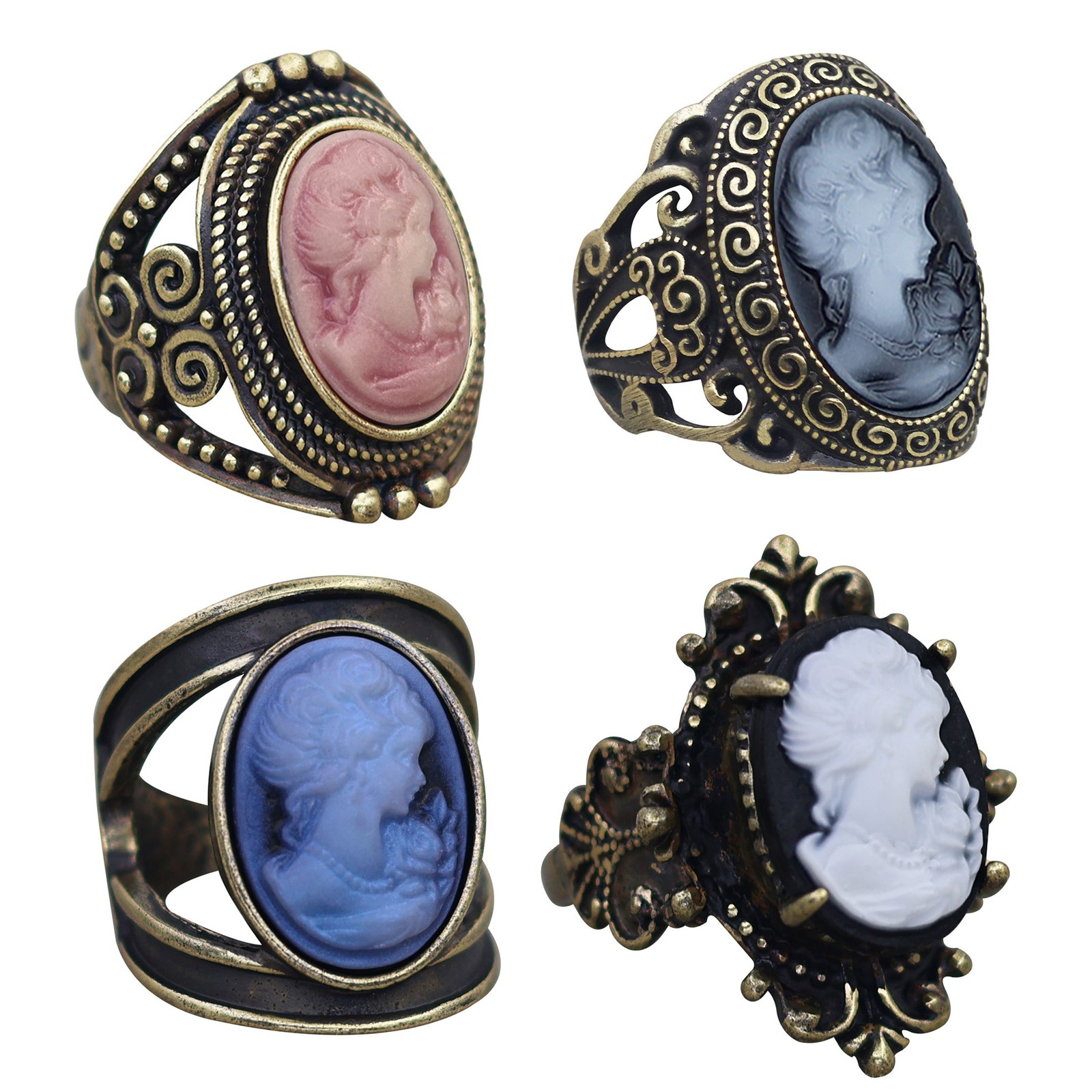 10pcs Vintage Lady Cameo Rings Bulk Antique Bronze Plated Assorted Jewelry