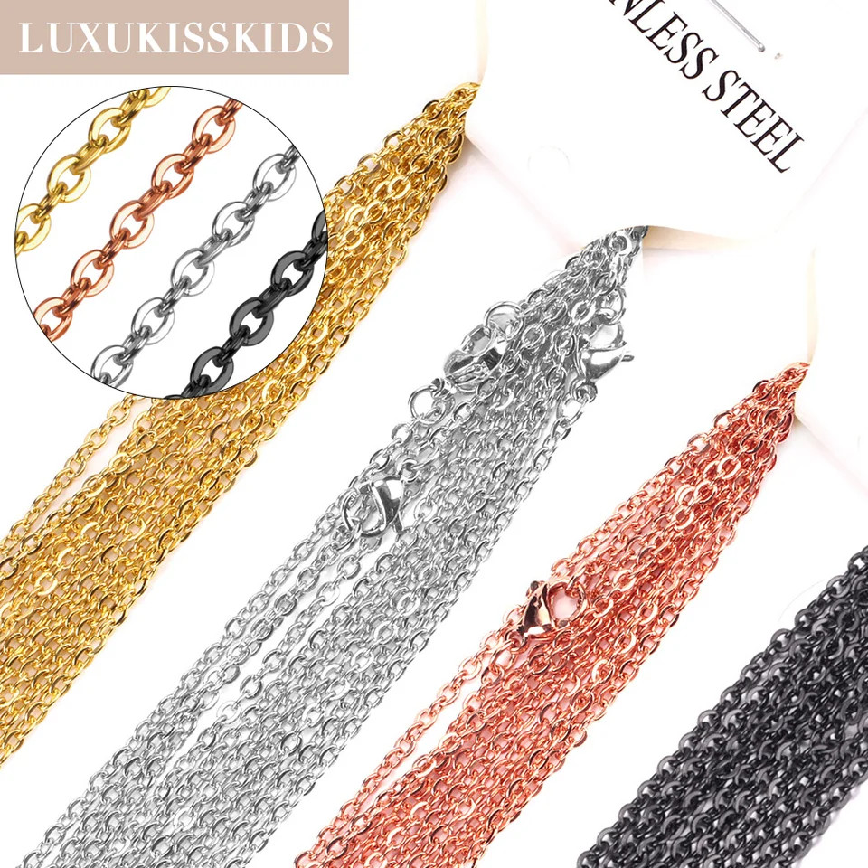 Stainless Steel Chain Necklace Rose Gold Color Jewelry Making Supplies 10PCS