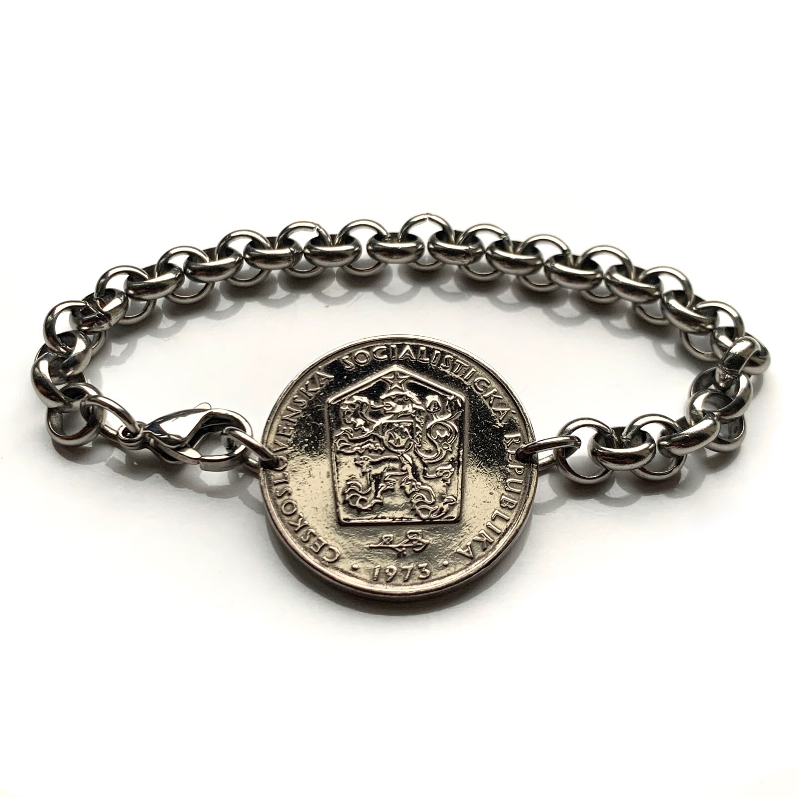 1975 Czechoslovakia 2 Koruny coin bracelet Czechia lion Prague Bohemia b000142
