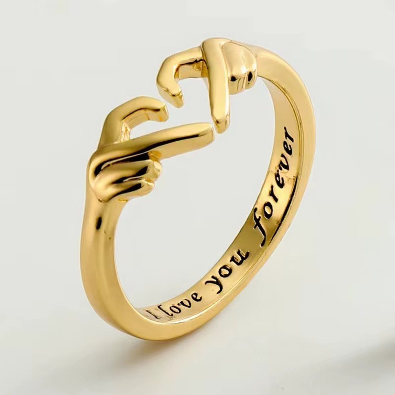 Romantic Heart Hand Hug Ring for Women Men I Love You Forever Couple Adjustable