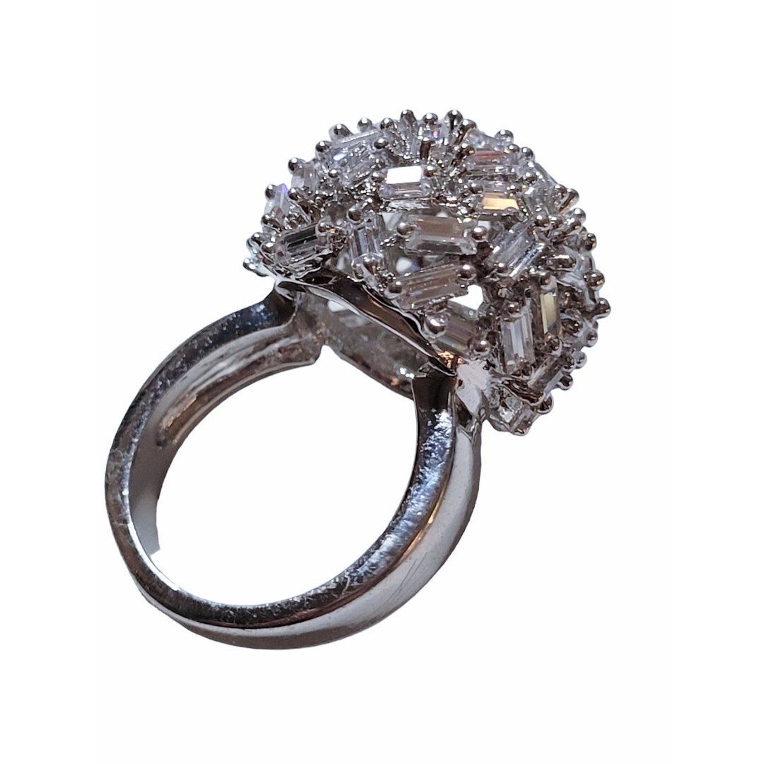 Silver Tone Cubic Zerconia Dome Bling Cocktail Ring Size 8