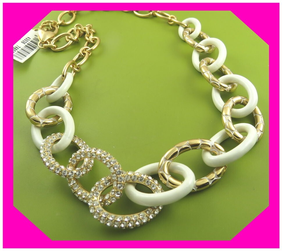 BRIGHTON PEBBLE PAVE LINK White Gold Crystal Collar NECKLACE NWtag $125 65%