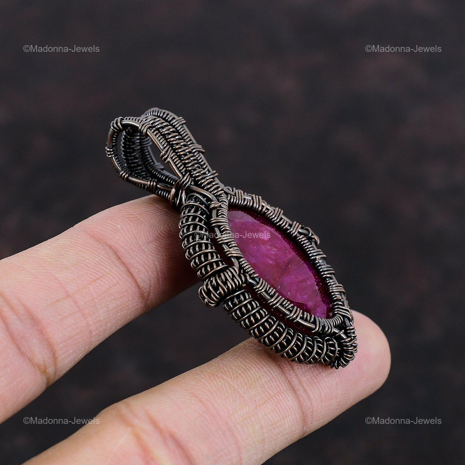 Natural Kashmir Rubi Copper Engagement Daughter Anniversary Wire Wrapped Pendant
