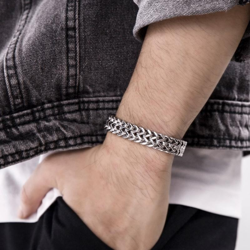 Unisex Accessories Bracelet Vintage Oxidized Cool Double Curb Chain Punk Antique