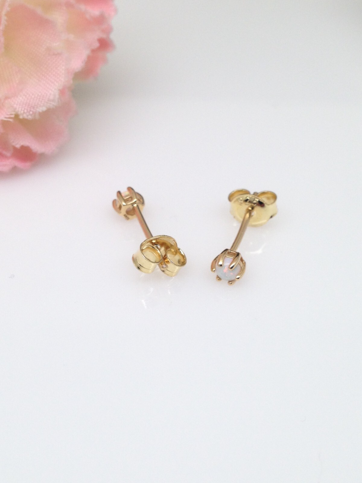 Round White Opal Stud Earrings Sterling Silver 925 Dainty Studs 2.9mm Gold