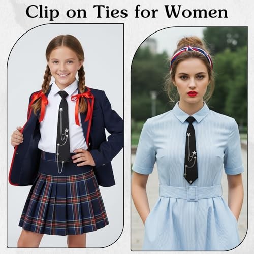 Ouligay Black Tie for Women Men Punk Neck Tie with Metal Chain Pre-Tied