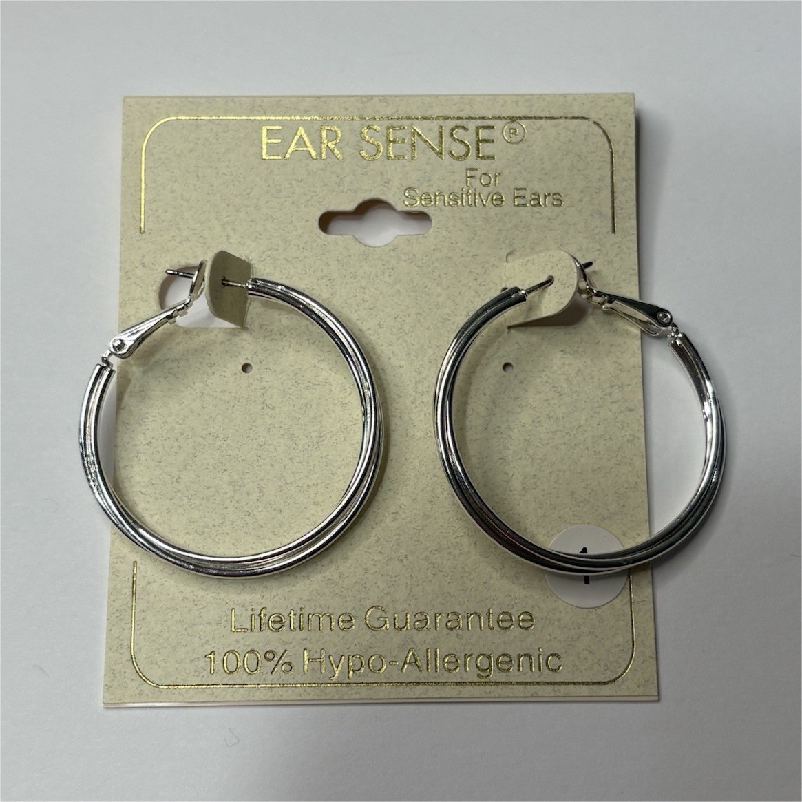 Ear Sense Hypoallergenic Silver Hinged Round Hoop Earrings for Lobe