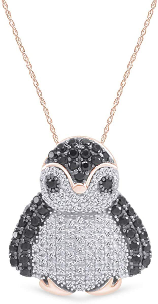Penguin Simulated Diamond Pendant Necklace 14k Rose Gold Plated Sterling Silver