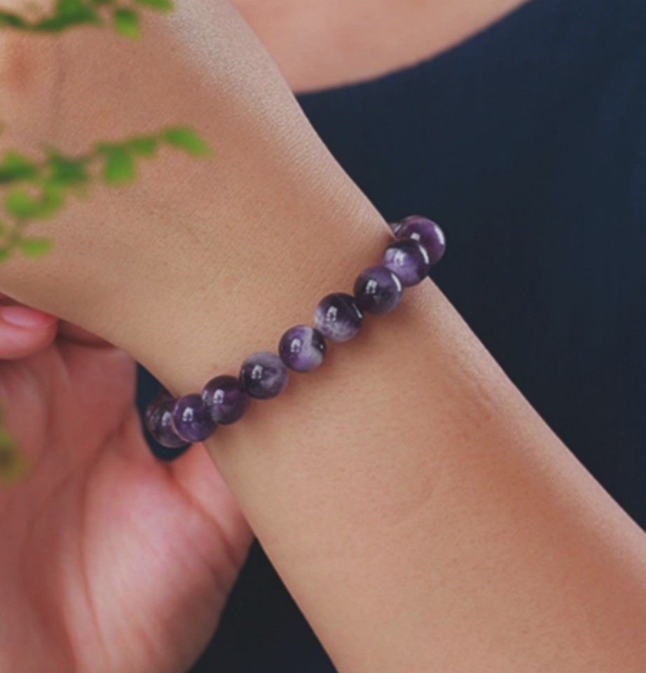 Women’s 8mm Chevron Amethyst Beaded Bracelet Elastic Stretch Healing Cuff Bangle