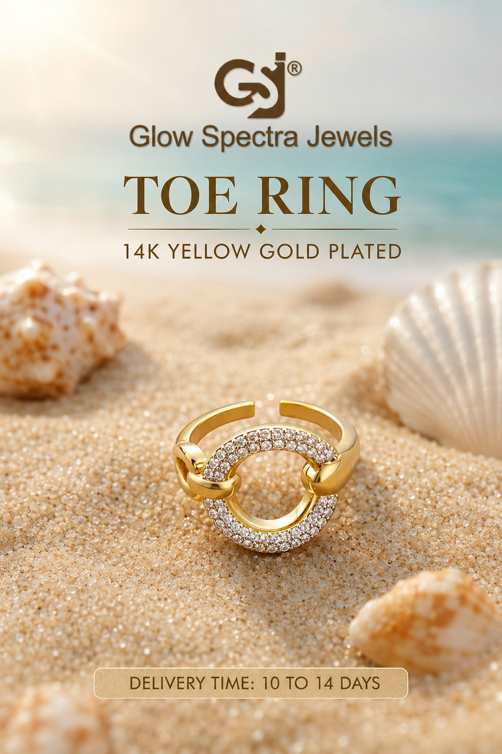 0.15 Ct Round Cut Simulated Diamond 14k Yellow Gold Plated Adjustable Toe Ring