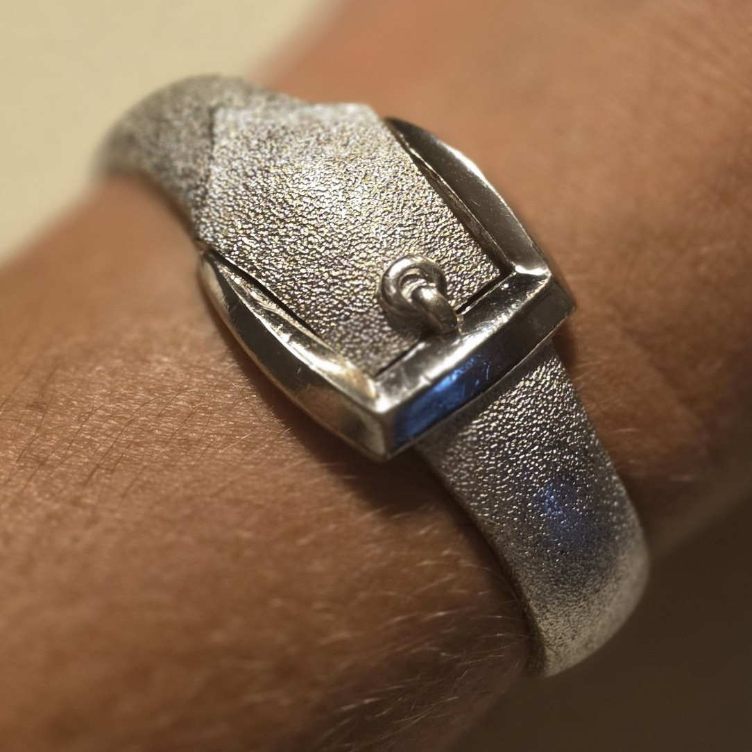 Trifari Signed Silver Tone Metal Buckle Cuff Bangle Bracelet No Stone