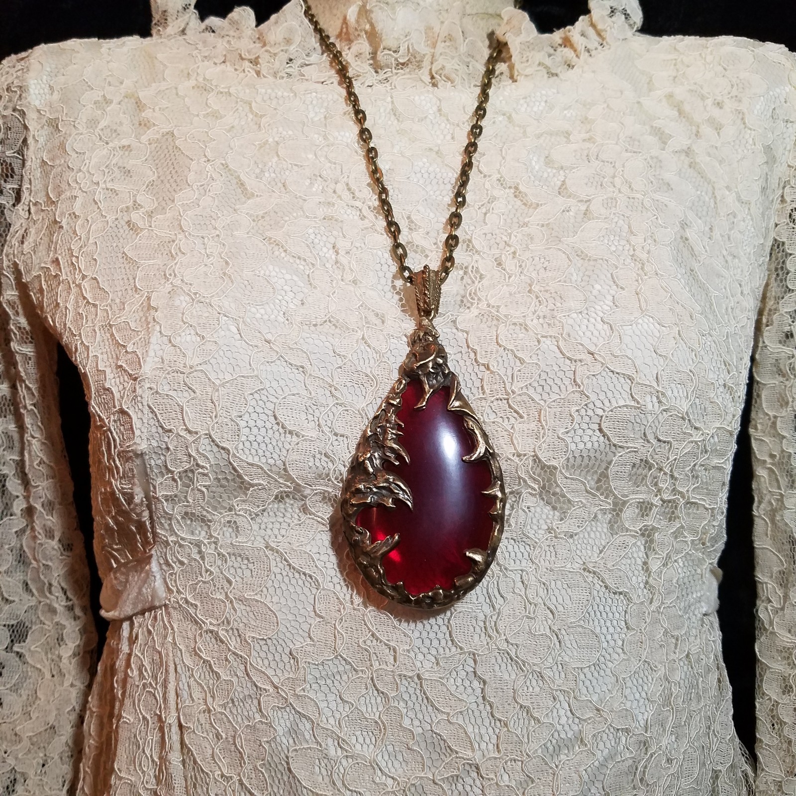 Love Witch Necklace: Red Teardrop Pendant, 1960s Style Jewelry