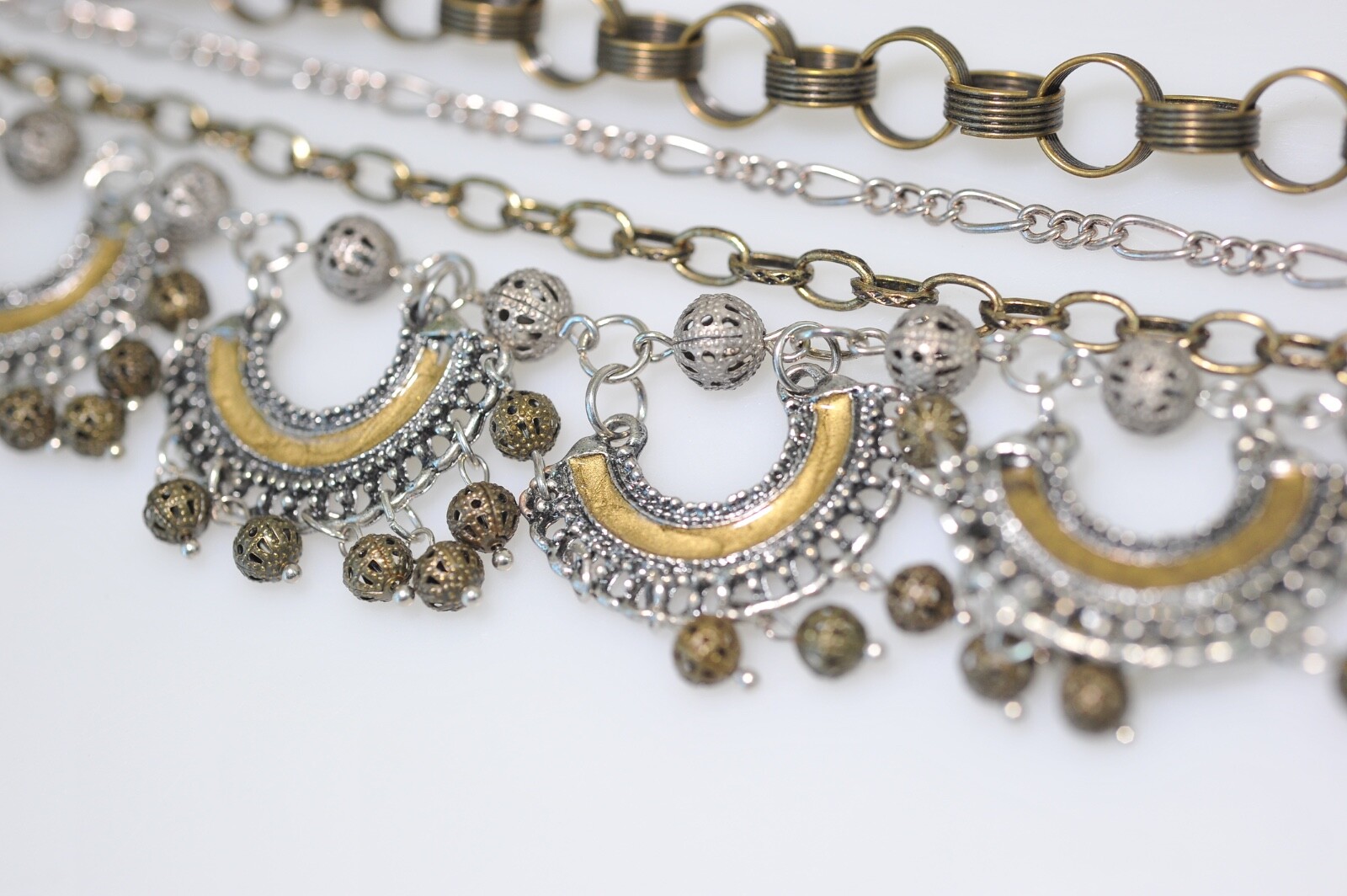 Treska Multi Chain Charm Necklace 2 tone layered statement boho 1 missing ball
