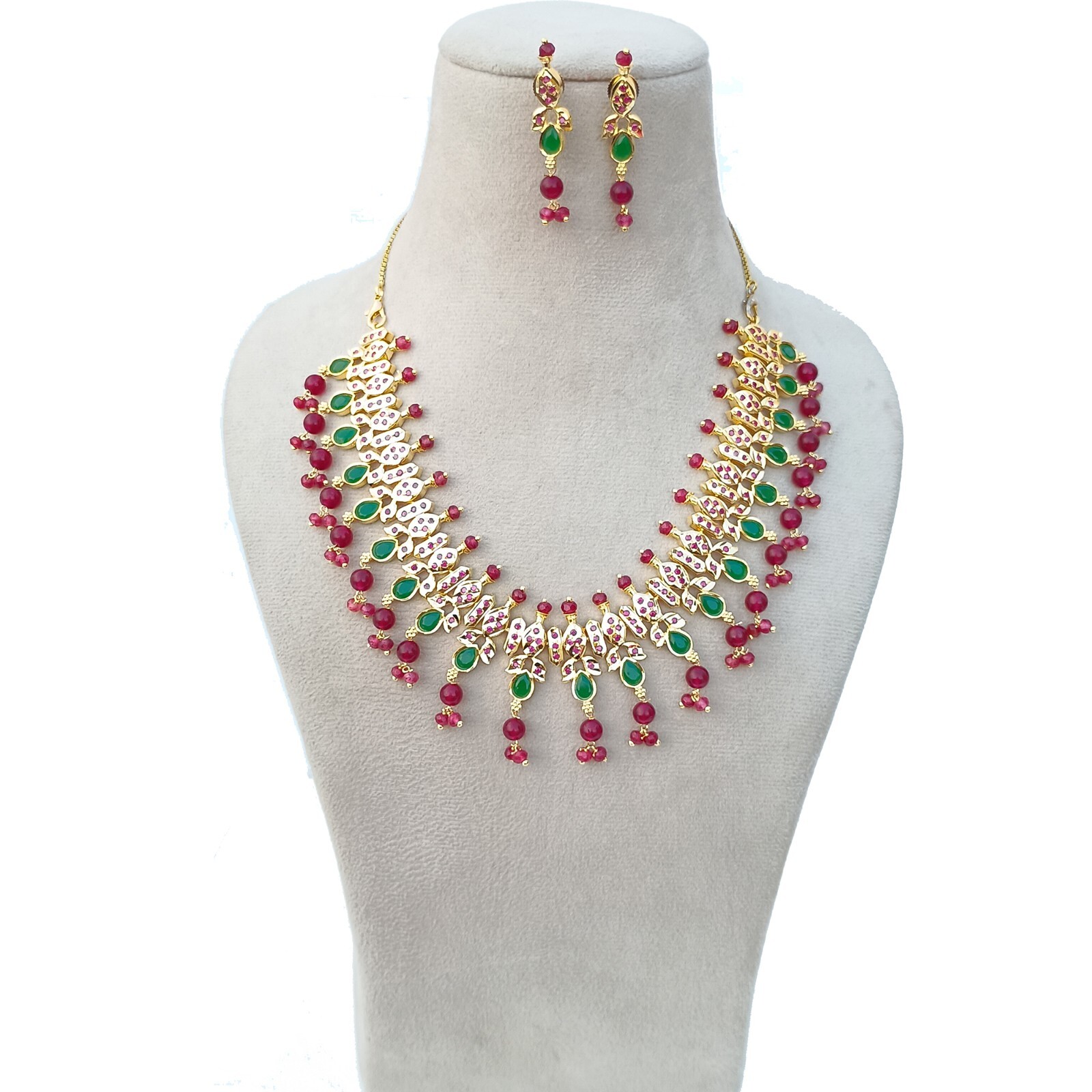 Premium Emerald & Red Onyx Meenakari Necklace jewelry, Gold plated Necklace Gift