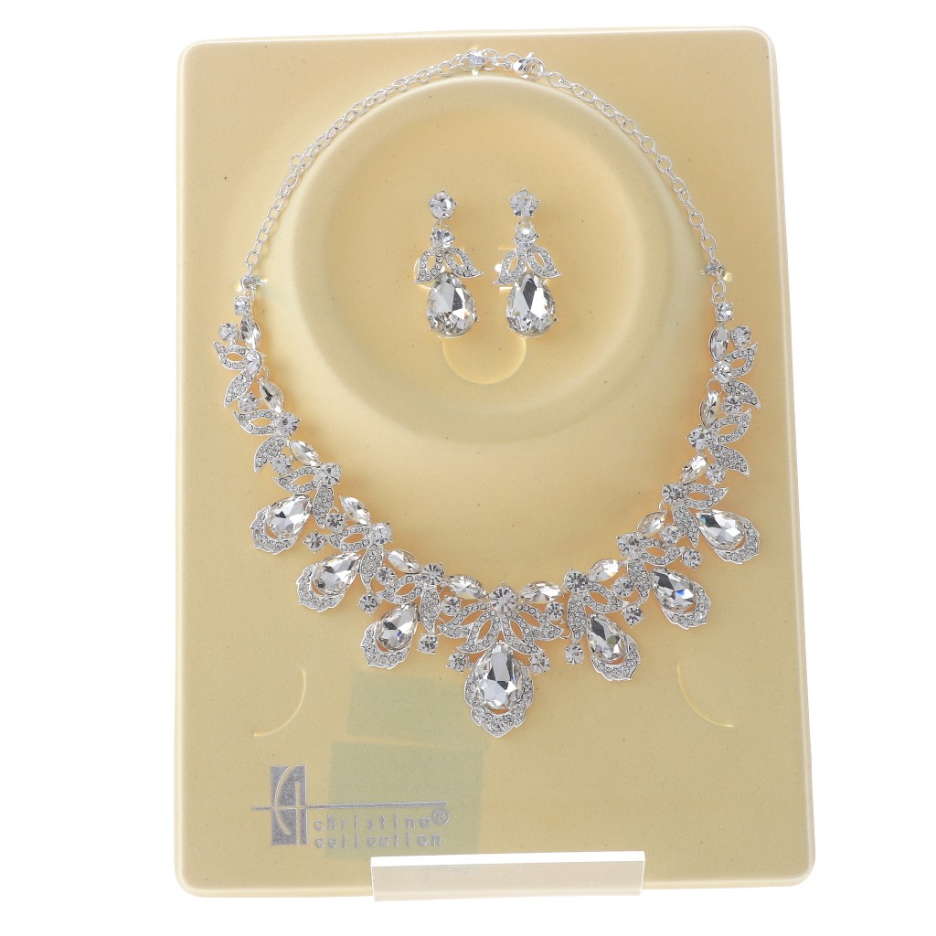 Silver Tone Alloy Metal Rhinestone Necklace Earring Set S20704-SCRY
