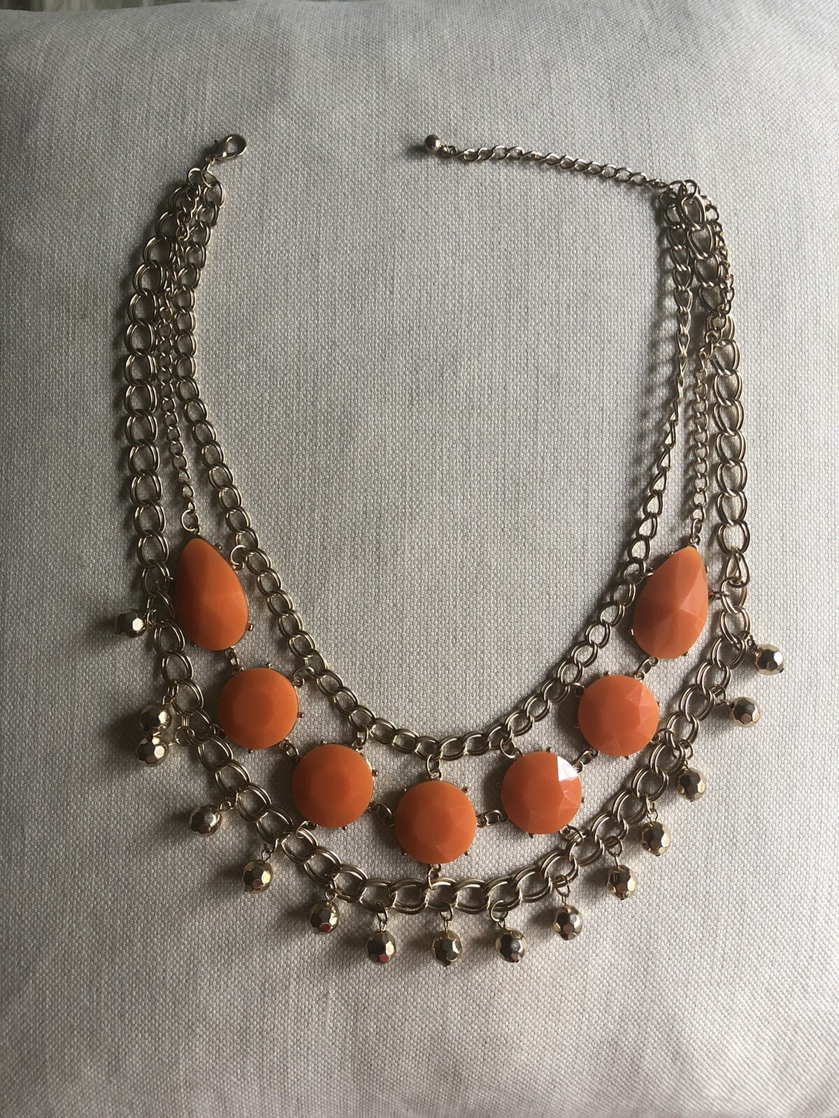Orange faux stone statement chain golden beads necklace. Perfect new condition. 