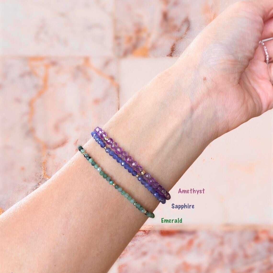 2.5mm Green Emerald Beads Healing Dainty Women Bracelet May Birthstone Gift